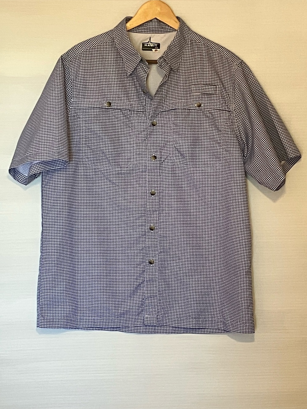 Habit Men’s Blue and White Gingham Short Sleeve Fishing Shirt UPF 40+ Ventilated